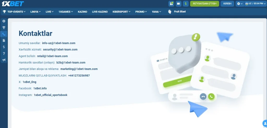 Mijozlarni qo‘llab-quvvatlash xizmati 1xBet UZ