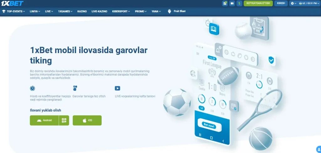 O'yinchilar uchun 1xBet UZ mobil ilovasi