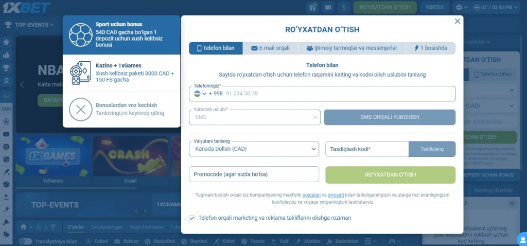 1xBet - O‘zbekistonda sportga tikish va kazino