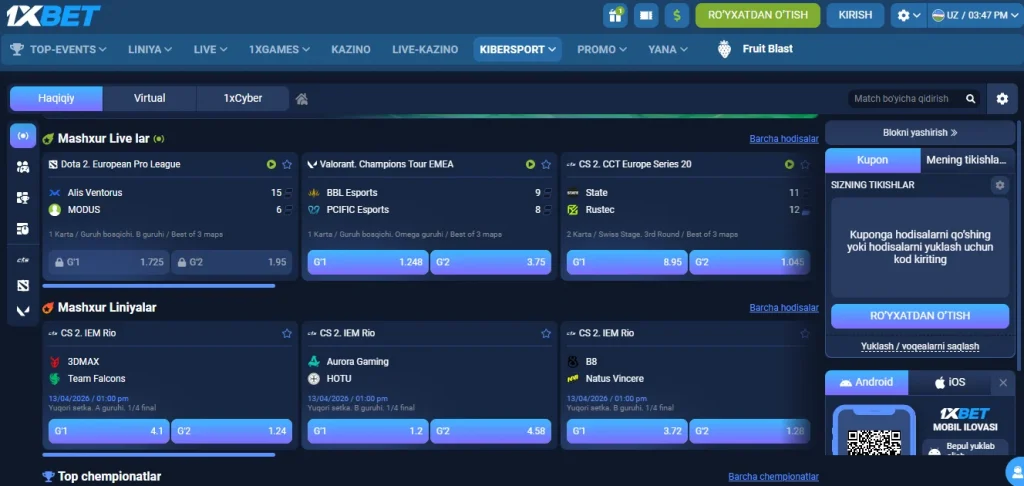 1xBet UZ dan jonli sportga pul tikish